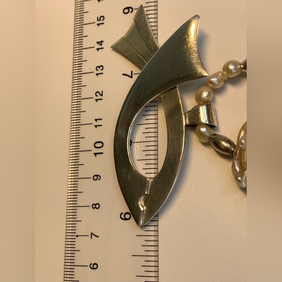 Vintage Sterling Silver Baroque & FW Pearl Necklace & Ichthus Fish Pendant - Picture 16 of 16